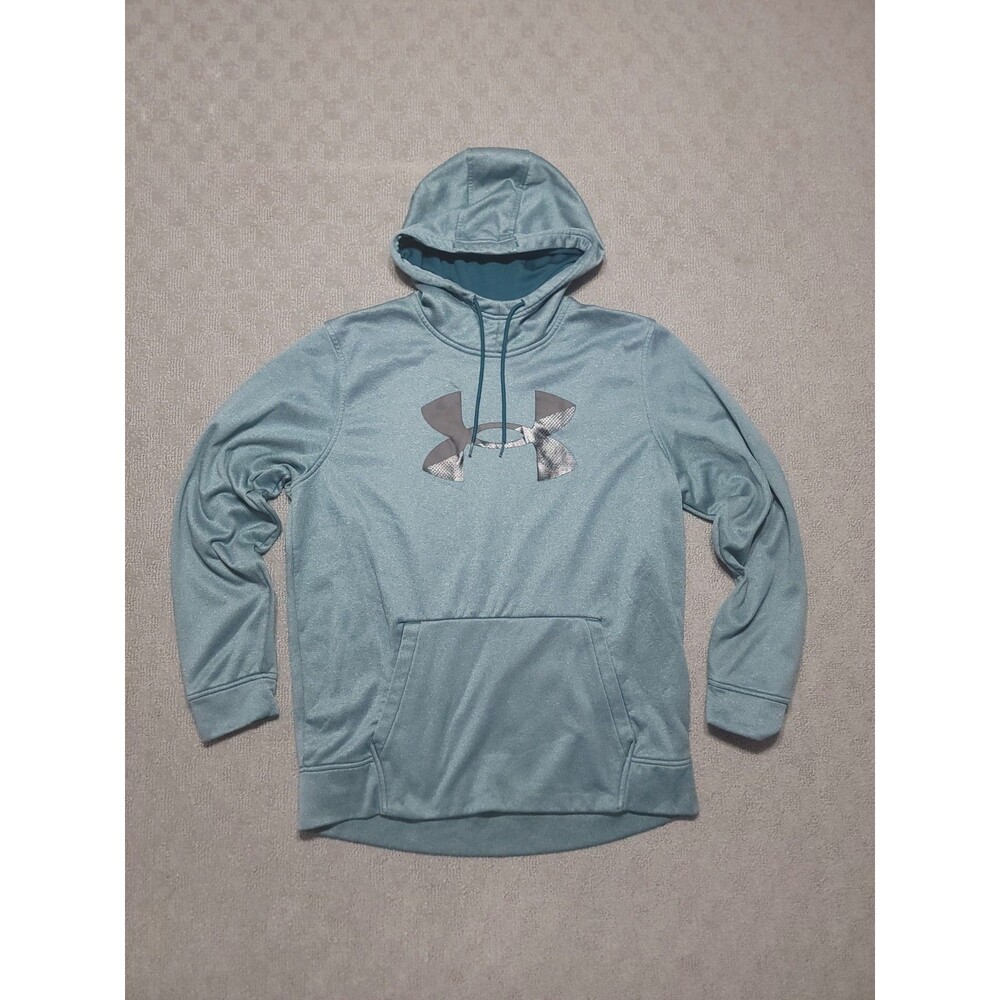 Under Armour Hoodie Womens L Teal Blue Fleece Logo Pullover Sweatshirt